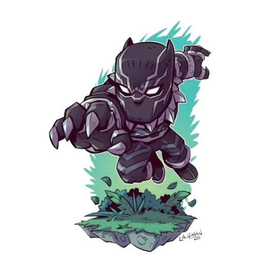 k2 black panther, black panther art, black panther laufman, chibi derek laufman marvel, black panther marvel chibi