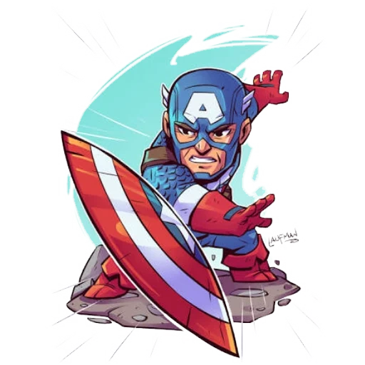 capitan america, art captain america, héroe capitán américa, chibi derek laufman marvel, marvel capitán américa chibi