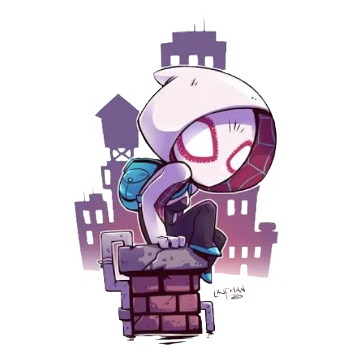 marvel chibi, derek laufman, personaggi chibi, derek laufman art, dadpul spider gwen