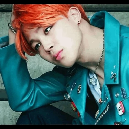 qiming, rojo rojo sensible, bangtan boys, park chi min rojo, cabello rojo sensible