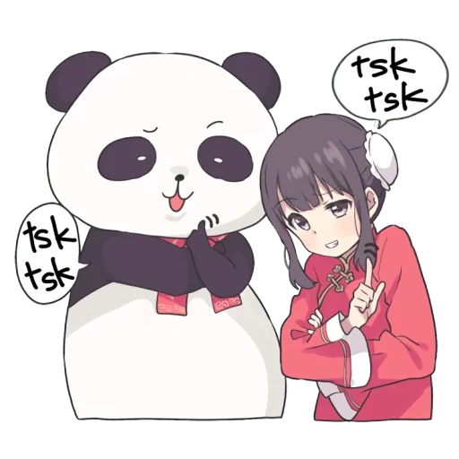 figura, animação panda, casal panda, animação panda casal, pintura de figura de anime chibi