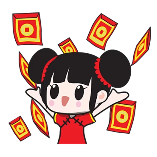 asiatique, gong xi fa cai, personnages d'anime, anime emoji chibi, nouvel an chinois