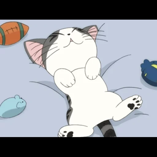 кошка, аниме кот, anime cat, аниме котики, довольный котенок аниме