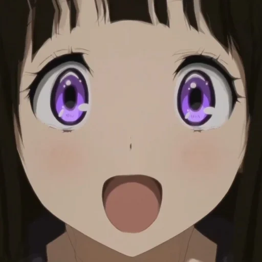 hyouka, chitanda eru, surpresa de anime, personagens de anime, os olhos assustados do anime