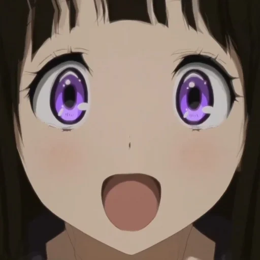 hyouka, chitanda eru, anime surprise, cartoon characters, horrified eyes animation