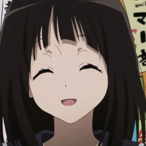 animation, anime smile, hyouka anime, cartoon characters, smile and tear animation