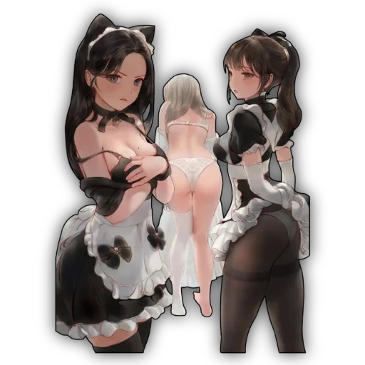anime art, anime art, anime girl, panza yuri maiden, several anime of the maid bikini