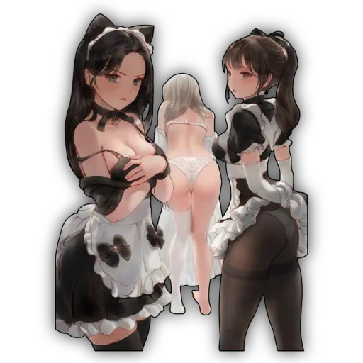 anime art, anime art, anime girl, panzu yuri maid, mehrere bikini-dienstmädchen anime