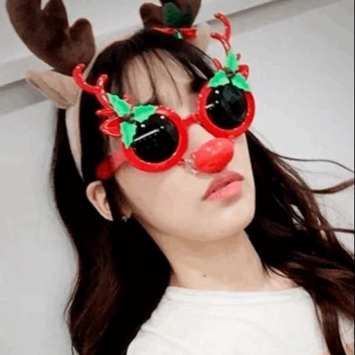 glasses, young woman, glasses glasses, glasses are deer, new year's glasses