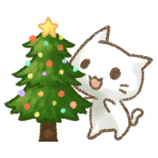 chat fronfoux, chats chibi, dessins mignons, chat de noël, autocollants du nouvel an 2021