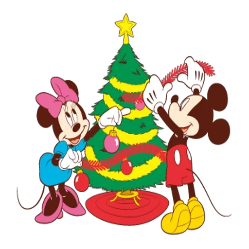 micky maus, mikimau kleidet einen weihnachtsbaum, neujahr mickey minnie elka, disney christmas mickey mouse, puzzle mickey mouse dekoriert einen weihnachtsbaum