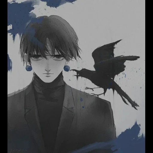 anime boy, anime gagak, chrollo lucilfer, anime art fantasy, chrollo lucilfer art crow