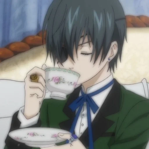 ciel, ciel phantomhive, anime ciel phantomhew, ciel phantomhew boire du thé, anime brut noir ciel gêné