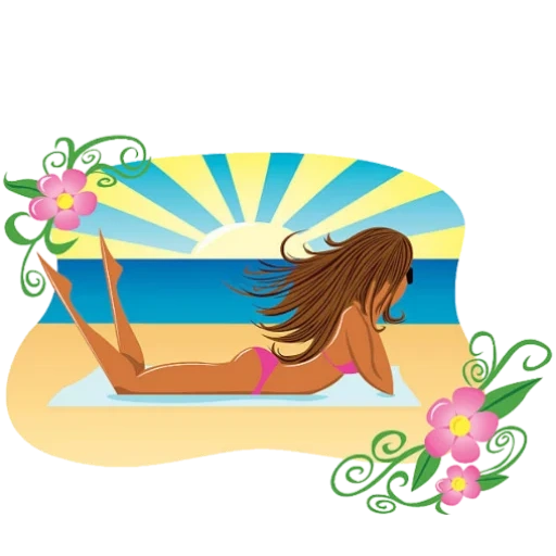 девушка пляже контур, девочка пляже рисунок, женщина пляже графика, отпуск пляж девушка вектор, девушка лежит пляже рисунок