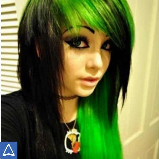 gaya rambut emo, warna rambut hijau, rambut hijau emo, emo gambar rambut model rambut, gadis berambut hijau