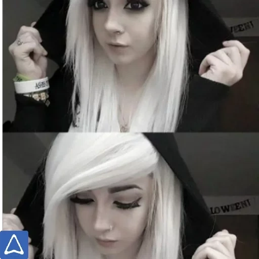 young woman, emo girls, emo hairstyle, white hair, emo with white hair