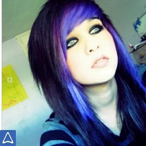 emo girls, the hair color is blue, blue purple hair, emo violet hair, emo boy 2007 violet hair