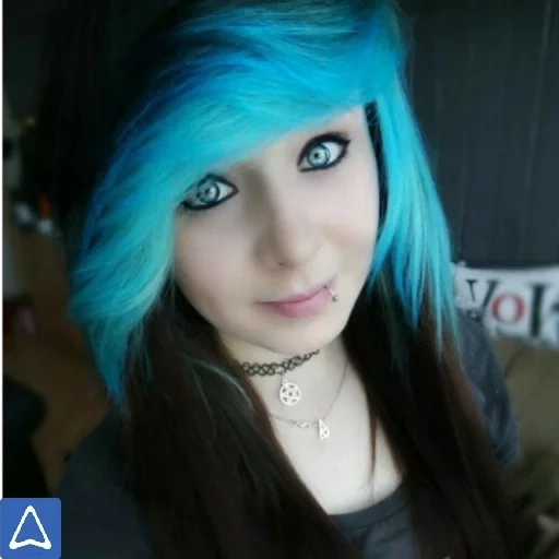 young woman, amber mccrackin, blue hair color, beautiful girls, emo with blue hair