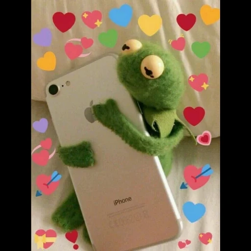 kermit, comet the frog, kermit hugging phone, frog aesthetician, frog comet telephone