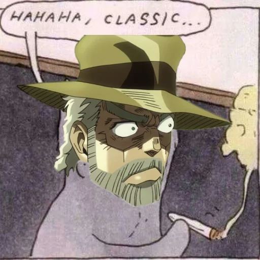 мем haha classic, haha classic кот, джозеф джостар дед, stardust crusaders, джозеф джостар старый 4 сезон