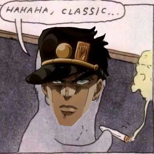 jotaro, jotaro, jojo memes, haha meme klasik, jotaro kujo yare yare