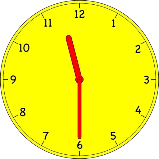 visage d'horloge, horloge jaune, cadran, montres analogiques, le cadran est de six heures