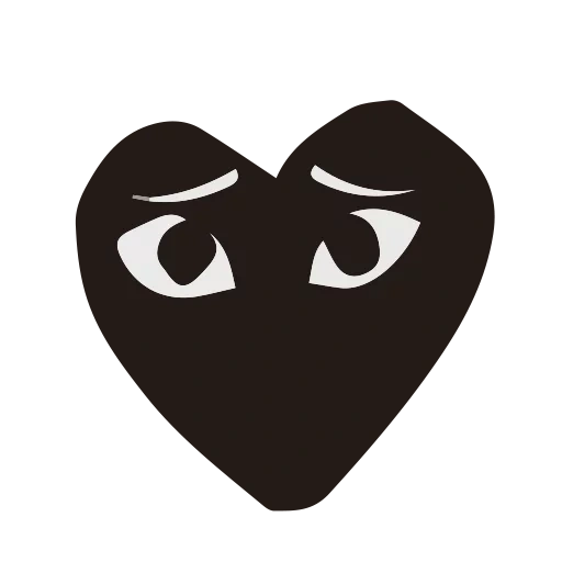 hitam, nem logo, black heart, jantung di mata, ikon comme des garcons