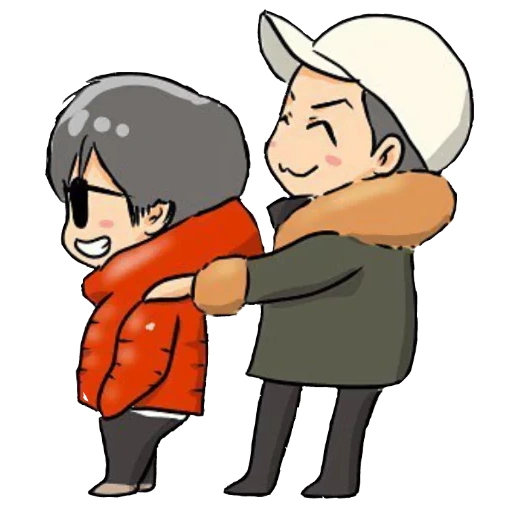 asian, kartun, human, couple winter, illustration