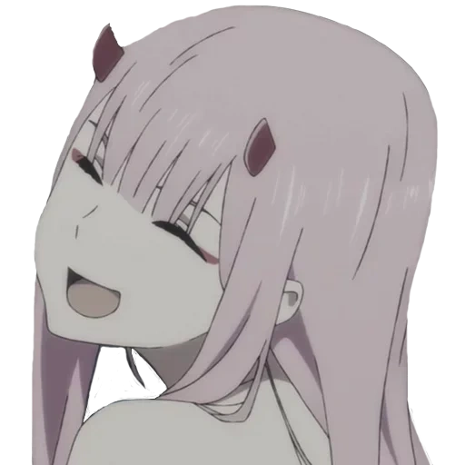 animation, anime face, 02 animation white background, zero two franks smiles