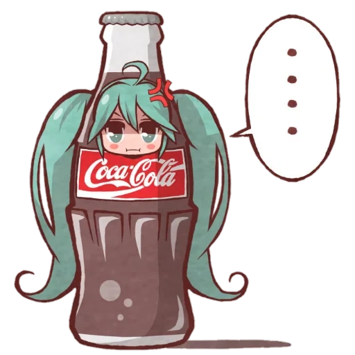bottle, miku hatsune, mika coca cola, anime soda, humanization of the bottle of cola