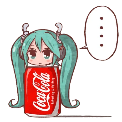 picture, miku chibi, miku hatsune, anime drawings, humanization of the bottle of cola