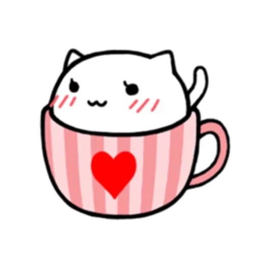 gambar lucu, gambar kawaii yang lucu, kucing kawaii cangkir, mug kucing kawaii, lingkaran kucing kawaii