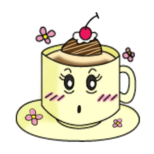 кружка, кофе чан, чашка кофе, кавайный чай, рисунок кекса чаем
