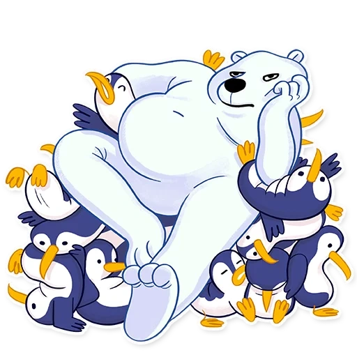animação, urso, urso polar, pinguim branco, urso polar fofo