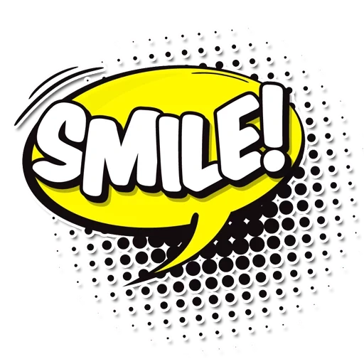 in the style of the comic, pop art comics, comics of the inscription, comic book pop art elements, smile inscription comics style