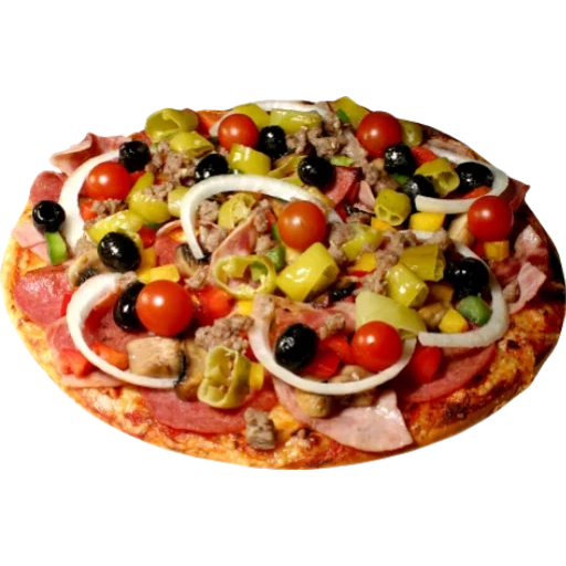 еда пицца, доставка еды фон, пицца ассорти оливками, итальянская кухня пицца, пицца томаты маслины белый фон