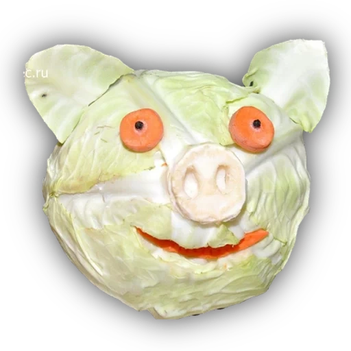 cabbage, a toy, crafts of cabbage, the piggy bank is a lazy pig, pig cabbage craft