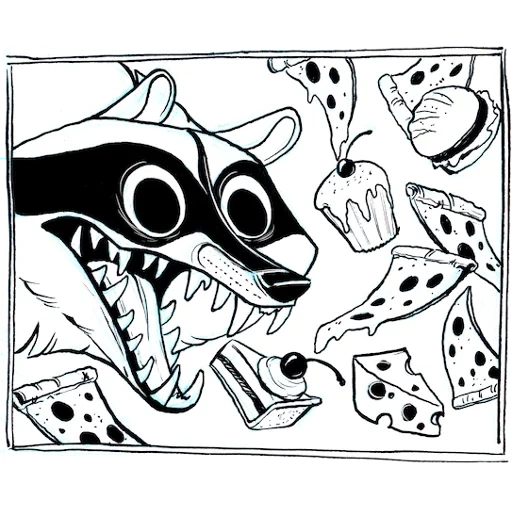 imagen, arte simkaye, cómic de mapache, simkaye raccoon, dibujo de mapache
