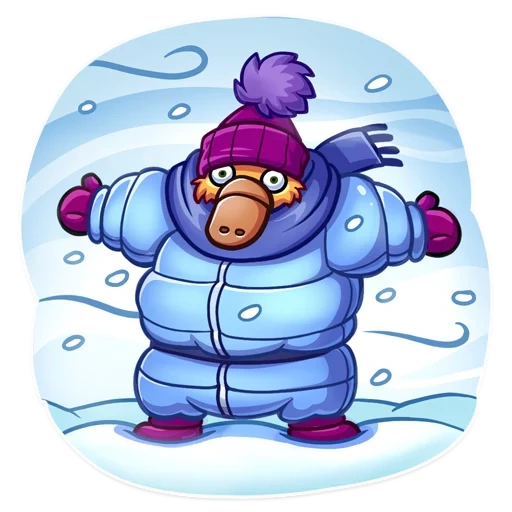 não congele, bola de neve, clipart de inverno, cooper o ornitorrinco