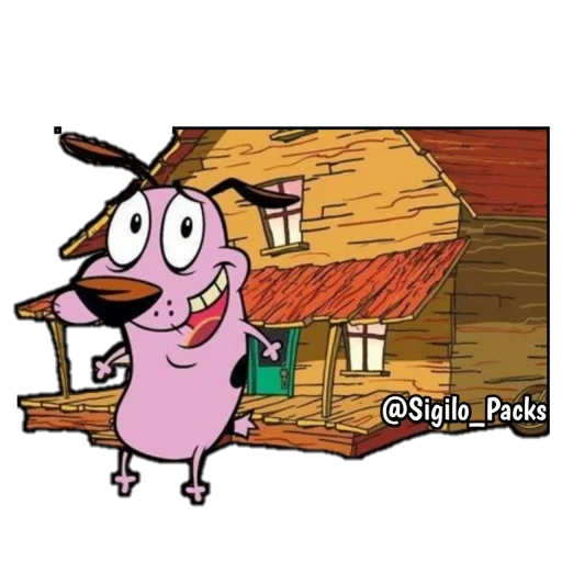 dog courage, timid courage, a timid dog, a dog house with cowardly courage, cartoon courage cowardly dog