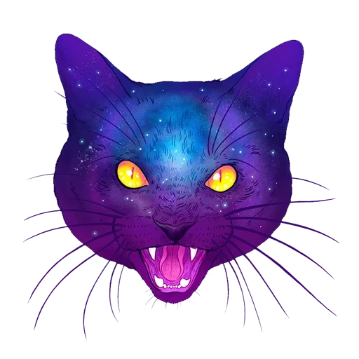 kucing ungu, seni wajah kucing, jane battelle cat, kucing luar angkasa, wajah kucing ungu