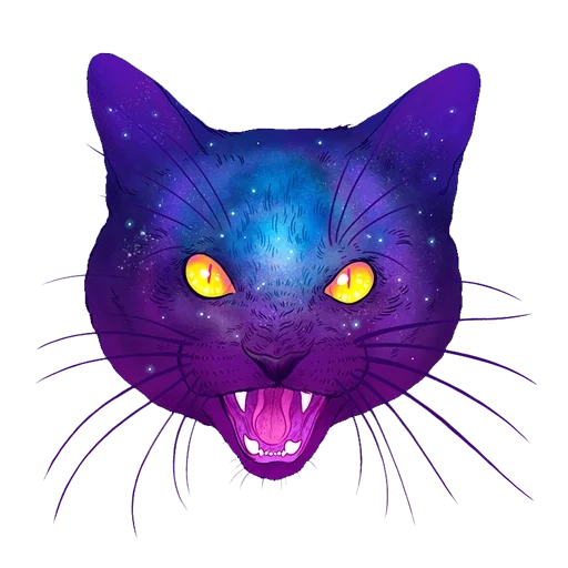 gato roxo, arte do rosto do gato, jane battelle, gato espacial, rosto de gato roxo