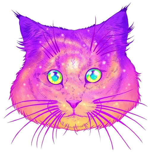 cat cosmos art, muszza kota art, violet cat, cat space illustrator, musizzio di gatti viola