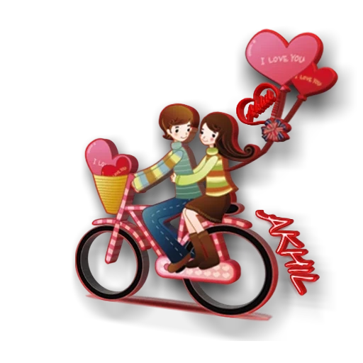 on a bicycle, von bicycle, couple in love, clipart in love, love for a bicycle