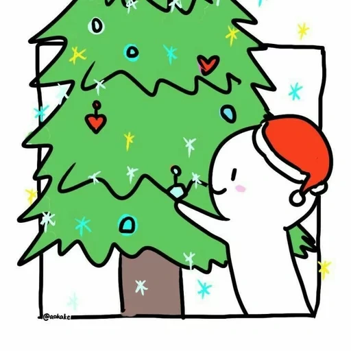 anime, nouvel an, dessin de noël, figure de l'arbre du nouvel an, de beaux dessins du nouvel an