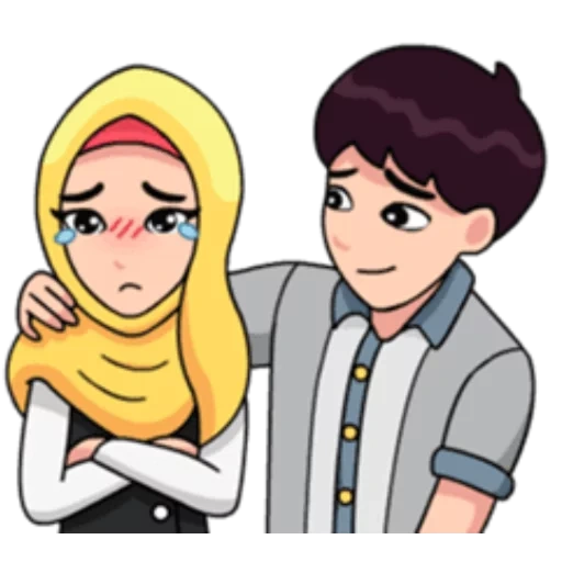 muçulmano, cartoon hijab, família muçulmana de anime