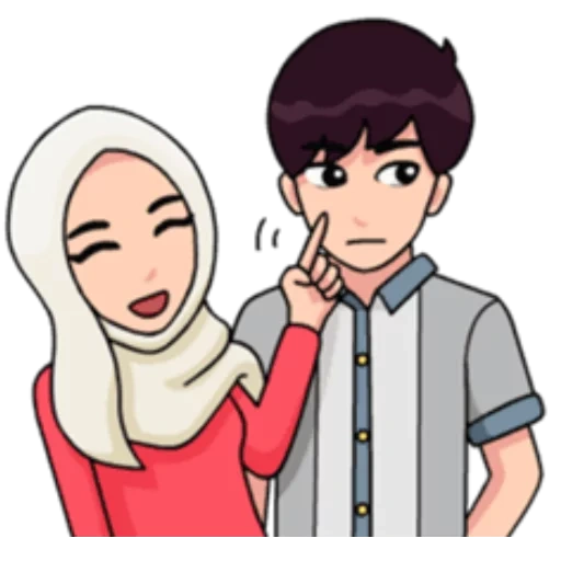 jovem, muçulmano, cartoon hijab, casal muçulmano, desenho de casal muçulmano