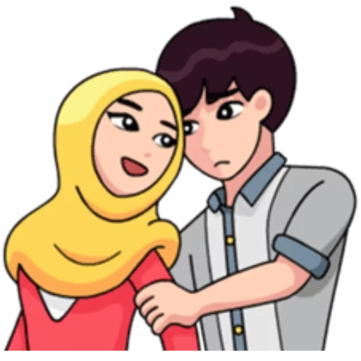 musulmanes, hijab cartoon, 3 d chica novio musulmán, animación familiar musulmana
