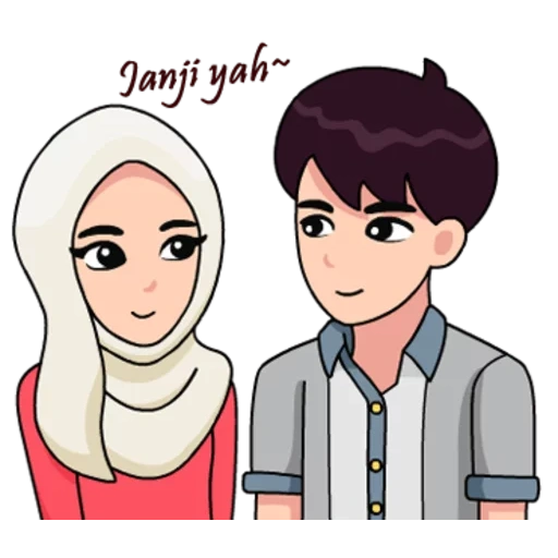 hijab cartoon, muslim, muslim couple, 3 d muslim boyfriend girl, muslim couple pattern