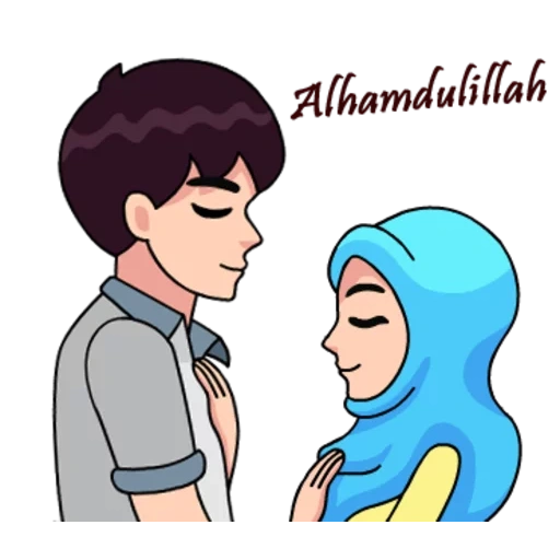 islam, kartun hijab, pasangan muslim, pasangan muslim, menggambar pasangan muslim